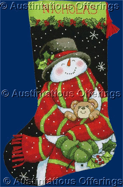Susan Winget  Snowman Needlepoint Stocking Kit Teddy Bear Friend