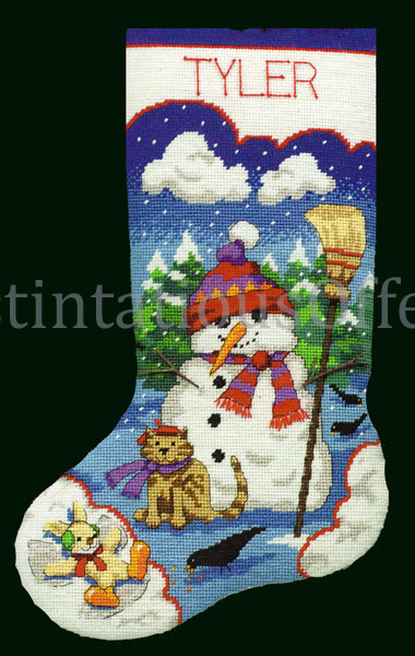 Rare Snowman Christmas Needlepoint Stocking Kit Wintry Friends
