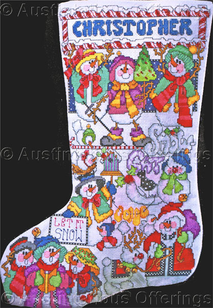 Baatz Christmas Snowmen RightLeft Toe CrossStitch Stocking Kit