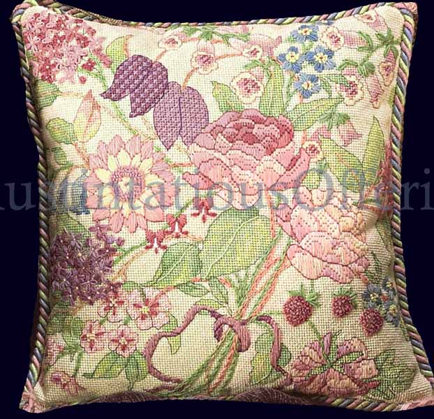Rare Brenda Walton Pastel Floral Textured Needlepoint Pillow Kit