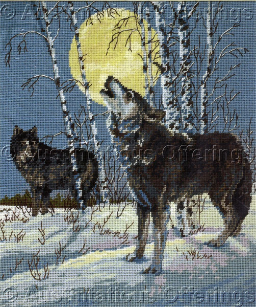 Rare Van Zyle Artwork Repro Needlepoint Kit Moonlight Wolves