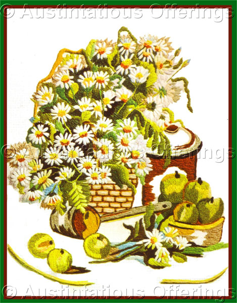 Rare Spring Daisy Basket Kitchen StillLife Crewel Embroidery Kit