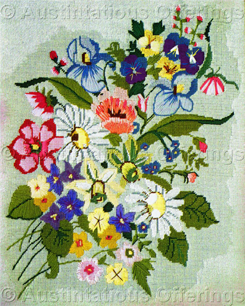 Rare Springtime Bouquet Textured Needlepoint Kit Irises Violets
