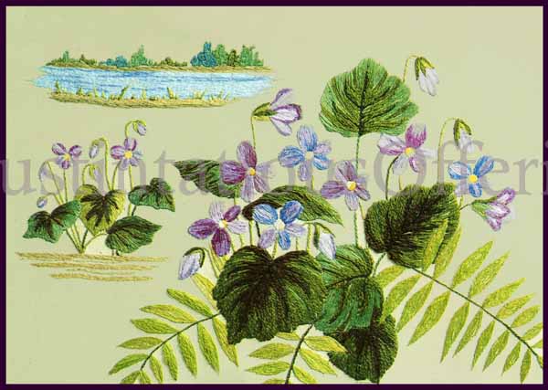 Rare Gosz Watercolor CrewelEmbroidery Kit Ferns Lakeside Violets