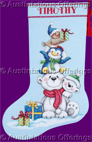 Polar Bear Penguin Cross Stitch Stocking Kit Christmas Critters
