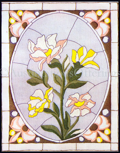Rare Floral Blooms Crewel Embroidery Kit Stained Glass Window