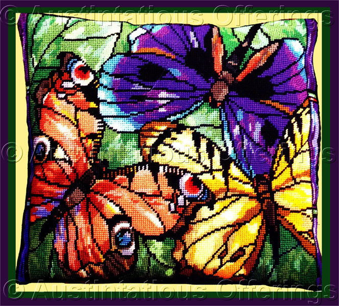Rare Rossi Butterflies Needlepoint Kit Stained Glass Butterfly