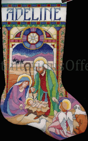 Rare Defount StainedGlass Holy Nativity CrossStitch Stocking Kit