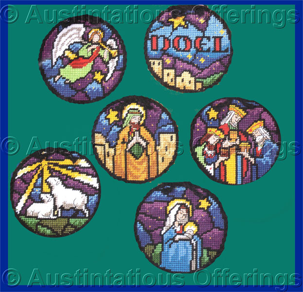 Rare Stained Glass HolyFamily Wisemen Needlepoint Ornaments Kit