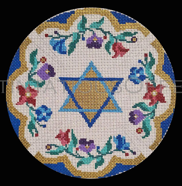 Rare Parfet Star of David Handpainted Yarmulke Judaic Needlepoint Canvas