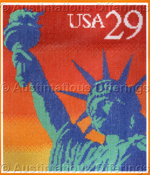 Rare Postal Art Repro CrossStitch Kit Statue Lady Liberty Sunset