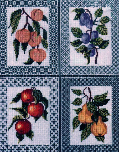 Rare Treglown BlueWhite Fruit Tiles CrossStitch Kit Blackwork