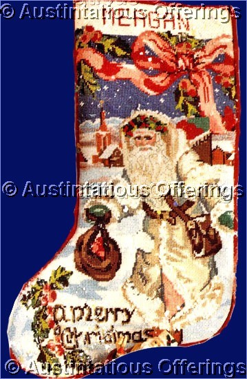Rare Vintage Christmas Postcard St Nick Needlepoint Stocking Kit