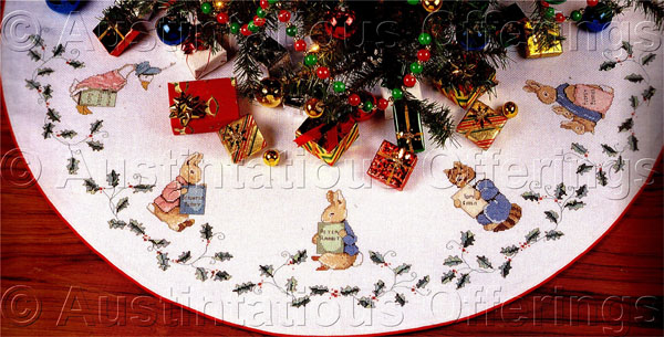 Rare Beatrix Potter Christmas Friends CrossStitch TreeSkirt Kit