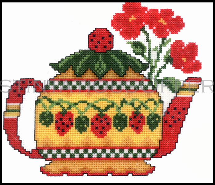 Rare Ursula Michael Strawberry Teapot Cross Stitch Kit