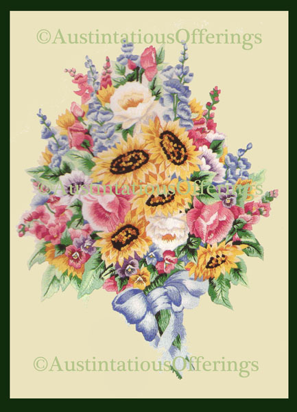 Abundant Sunflowers Mixed Summer Bouquet Crewel Embroidery Kit