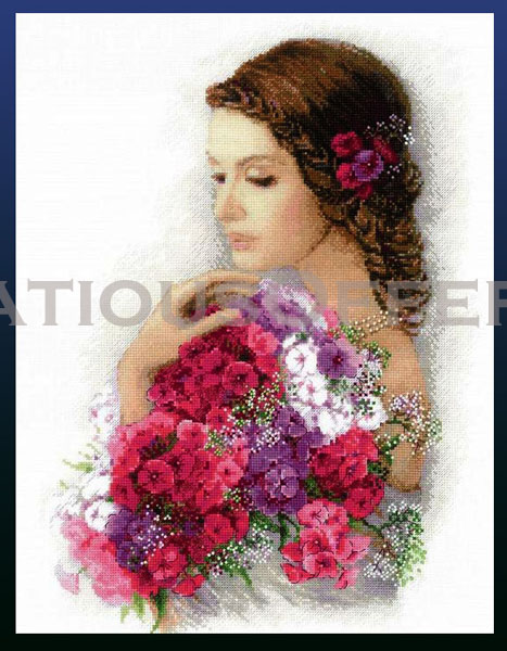 Anna Petroysan Demure Lady w Hydrangea Bouquet Cross Stitch Kit