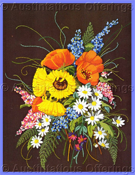 Rare Maha Artwork Repro Crewel Embroidery Kit Bold Summer Floral