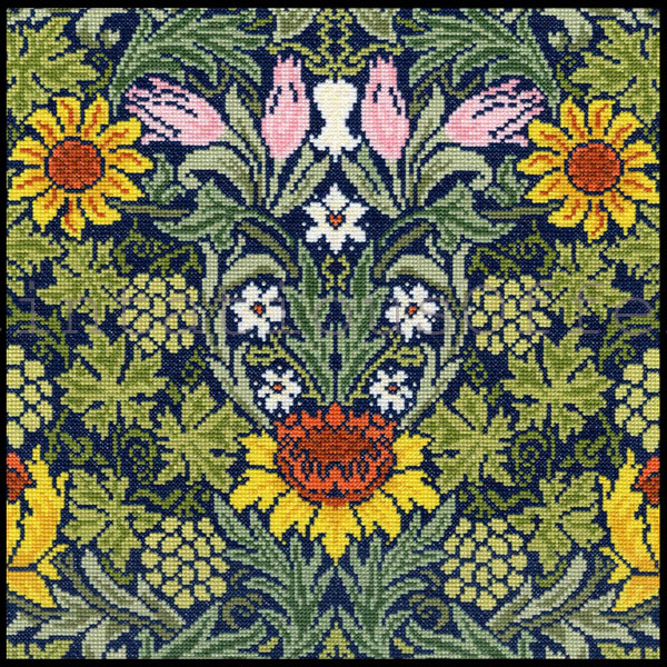 Victoriana Morris Wallpaper Repro Cross Stitch Kit Sunflowers Contemporary  Stitchery Crafts