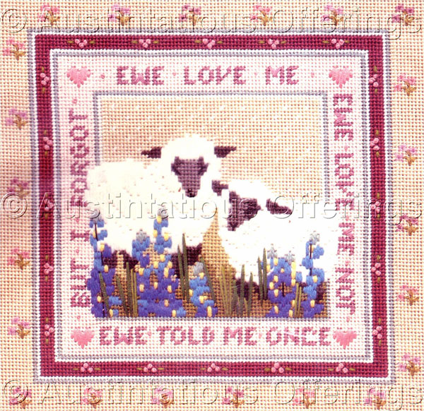 Rare Burgess Spring Lambs Folk Art Needlepoint Kit Ewe Love Me