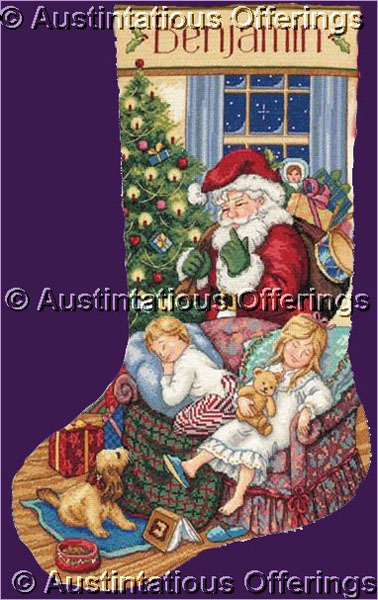 Allison ArtRepro CrossStitch Stocking Kit Christmas Dreams Santa