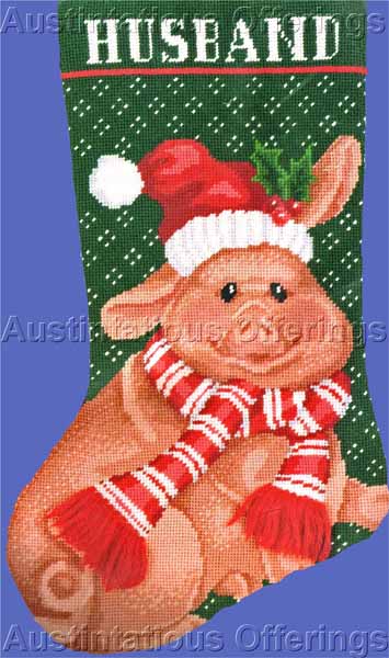 Rare LeClair Little Piggy Needlepoint Christmas Stocking Kit