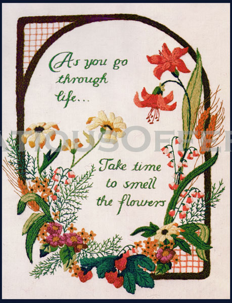 Nostalgic Floral Postcard Crewel Embroidery Kit Time for Flowers