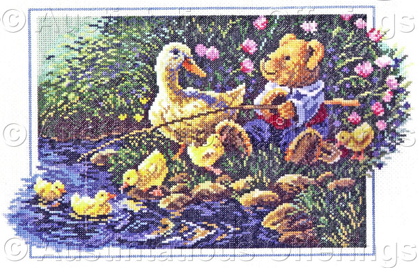 Rare Wendy Stevenson Art Repro Cross Stitch Kit Teddy Ducks