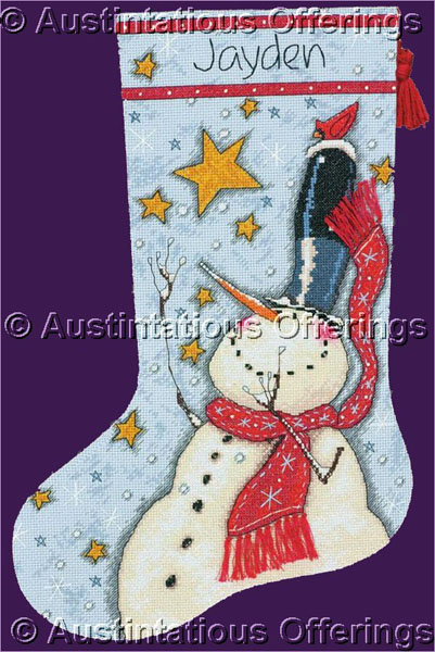 Tavoletti FolkArt Snowman CrossStitch Stocking Kit ChristmasStar