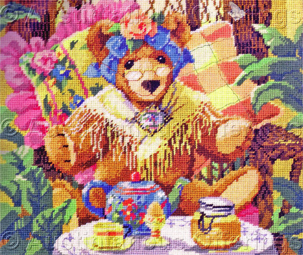 Rare Rossi Granny TeddyBear Needlepoint Kit Springtime Tea Party