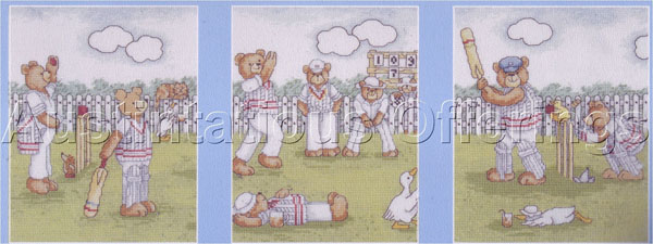 Pastel Nursery Sporting Bears Cross Stitch Kit Playing Cricket