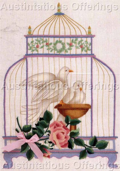 Rare Leclair Golden Bird Cage Crewel Embroidery Kit