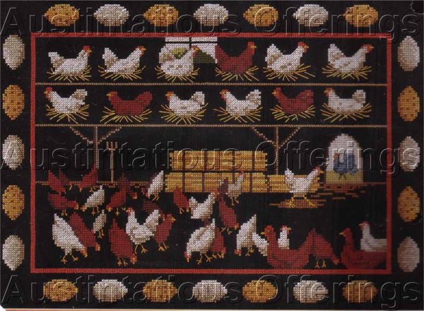Barbara Moment Folk Art Repro Chicken Coop Cross Stitch Kit