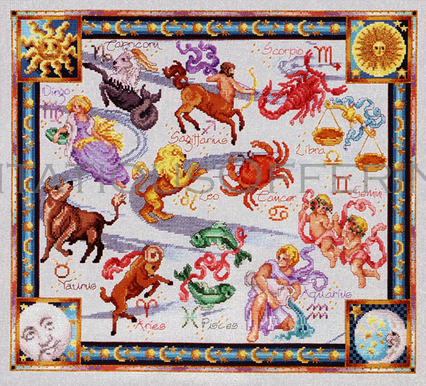 Rare Giampa Astrological Signs of the Zodiac Celestial Cross Stitch Kit