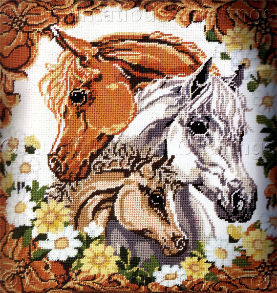 Rare Arabian Horse Trio Needlepoint Pillow Kit Majestic Horses