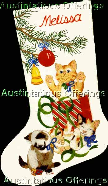 Rare Powell Kittens Crewel Embroidery Stocking Kit Playful Cats
