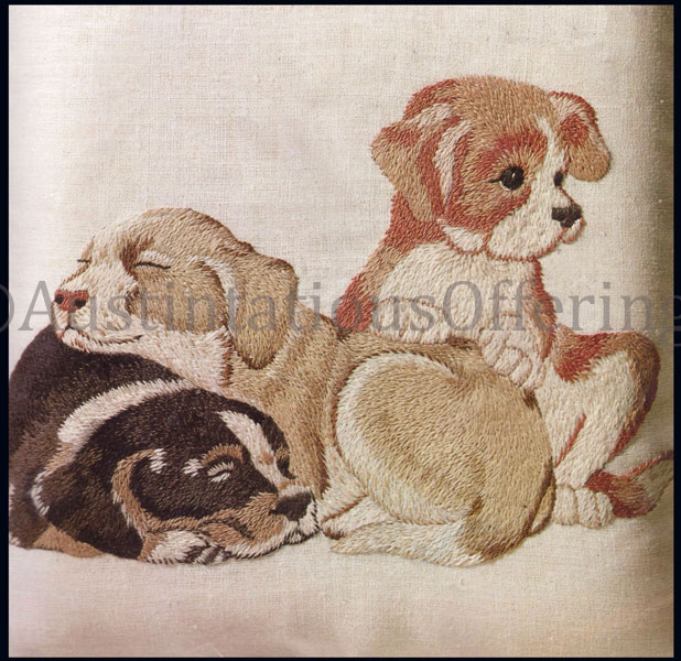 Rare Puppy Dog Trio Crewel Embroidery Kit Loveable Litter Mates