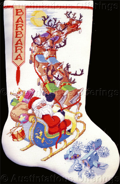 Rare Rossi Cross Stitch Stocking Kit Santa Midnight Sleigh Ride