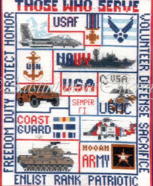 Military Service Tribute Poster Cross Stitch Kit Veterans Who Serve
