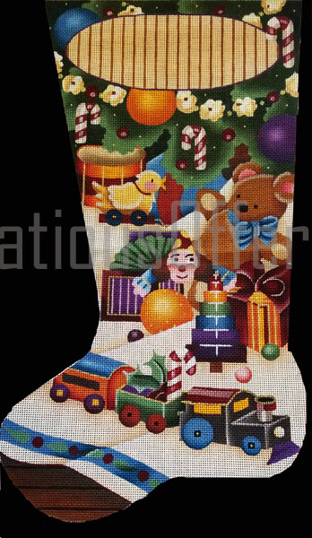 Rare Shirley HandPainted Xmas Toys NeedlepointStocking Canvas