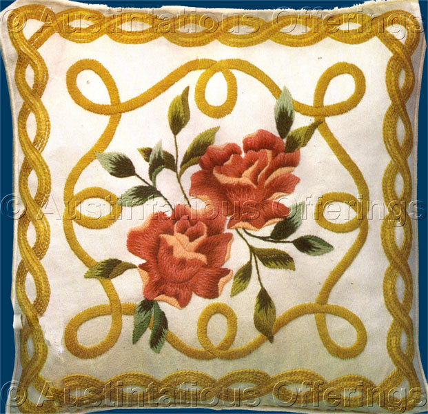 Rare LeClair Rose Vignette Crewel Embroidery Kit Braided Border
