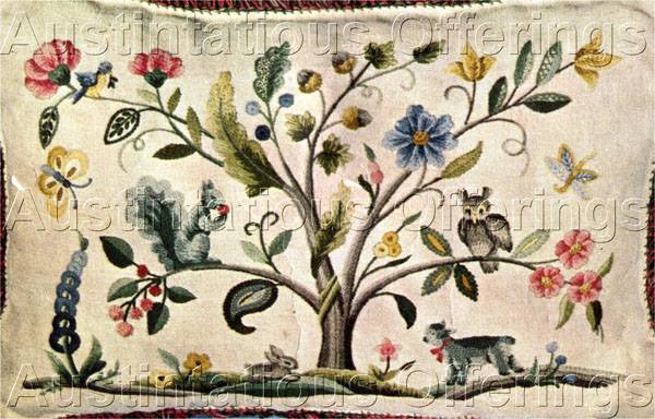 Crewel embroidery, jacobean embroidery