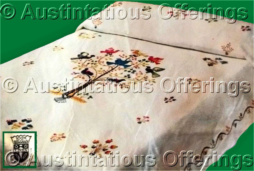 Rare FolkArt Bird Tree of Life Crewel Embroidery Bedspread Panel