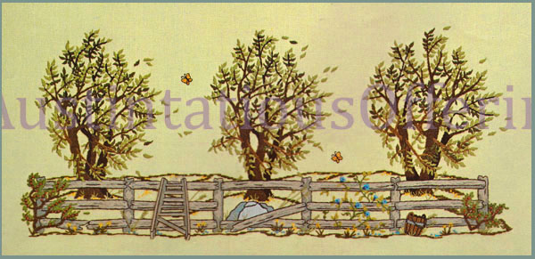 Rare Countryside Orchard Trees Crewel Embroidery Kit Windy Day