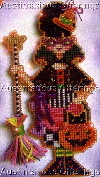 Halloween Witch Sisters Bead CrossStitch Kit Brooke Books Trixie