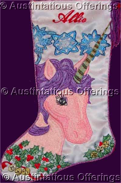 Fantasy Christmas Unicorn Crewel Embroidery Stocking Kit Snowy