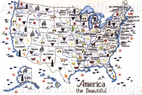 USA State Maps Cross Stitch Chart Series Sue Hillis Travel Map