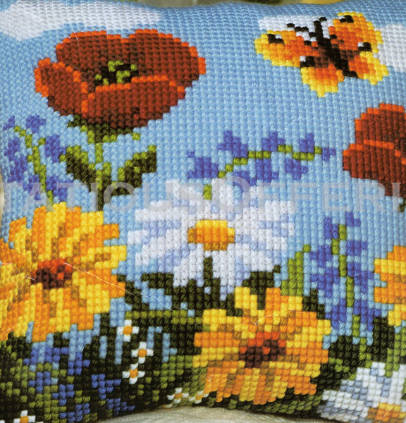 Rare Poppies Sunshine  LgCount Needlepoint Pillow Kit Butterfly