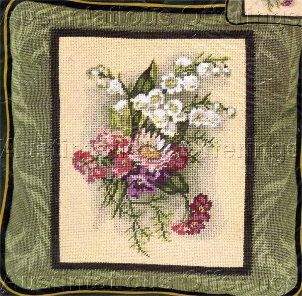 Rare Victorian Lily Of Valley Bouquet Needlepoint Pillow Kit