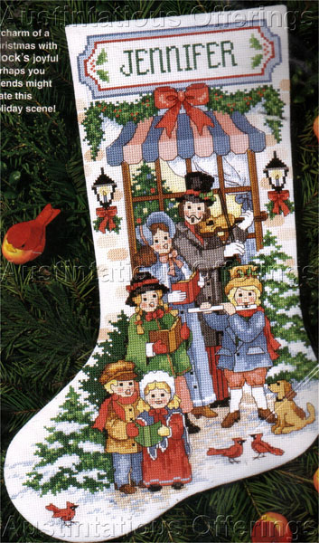 Rare Christmas Carolers CrossStitch Stocking Kit Victorian Scene